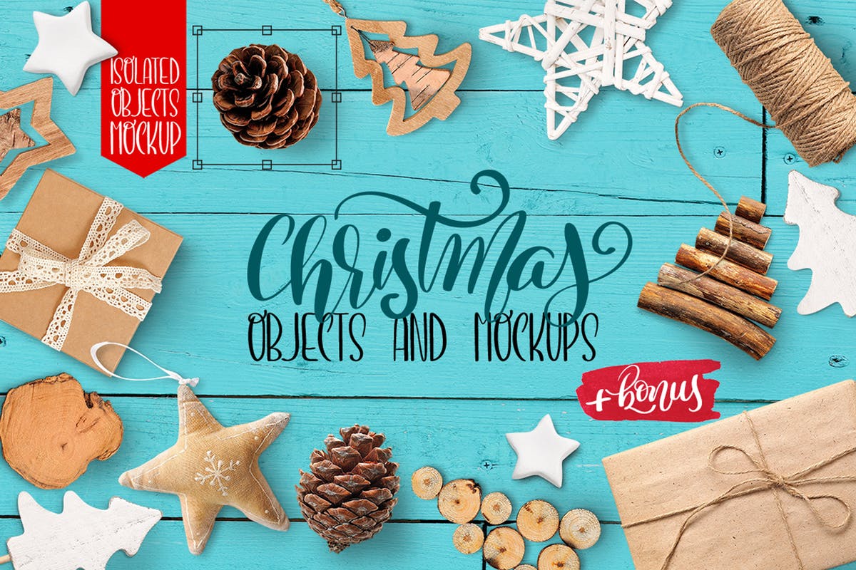 圣诞系列主题礼品样机合集 Christmas isolated objects and mockups
