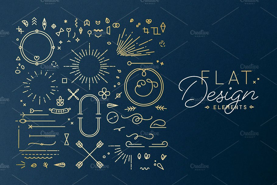 复古风格的平面设计装饰元素 Flat Design Elements