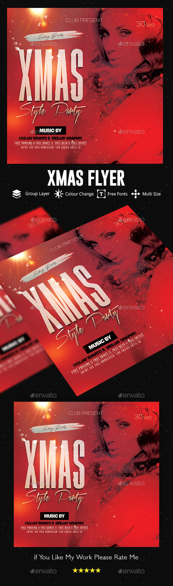 时尚人物风格的圣诞节庆祝海报模板 Christmas Celebration Flyer [psd]