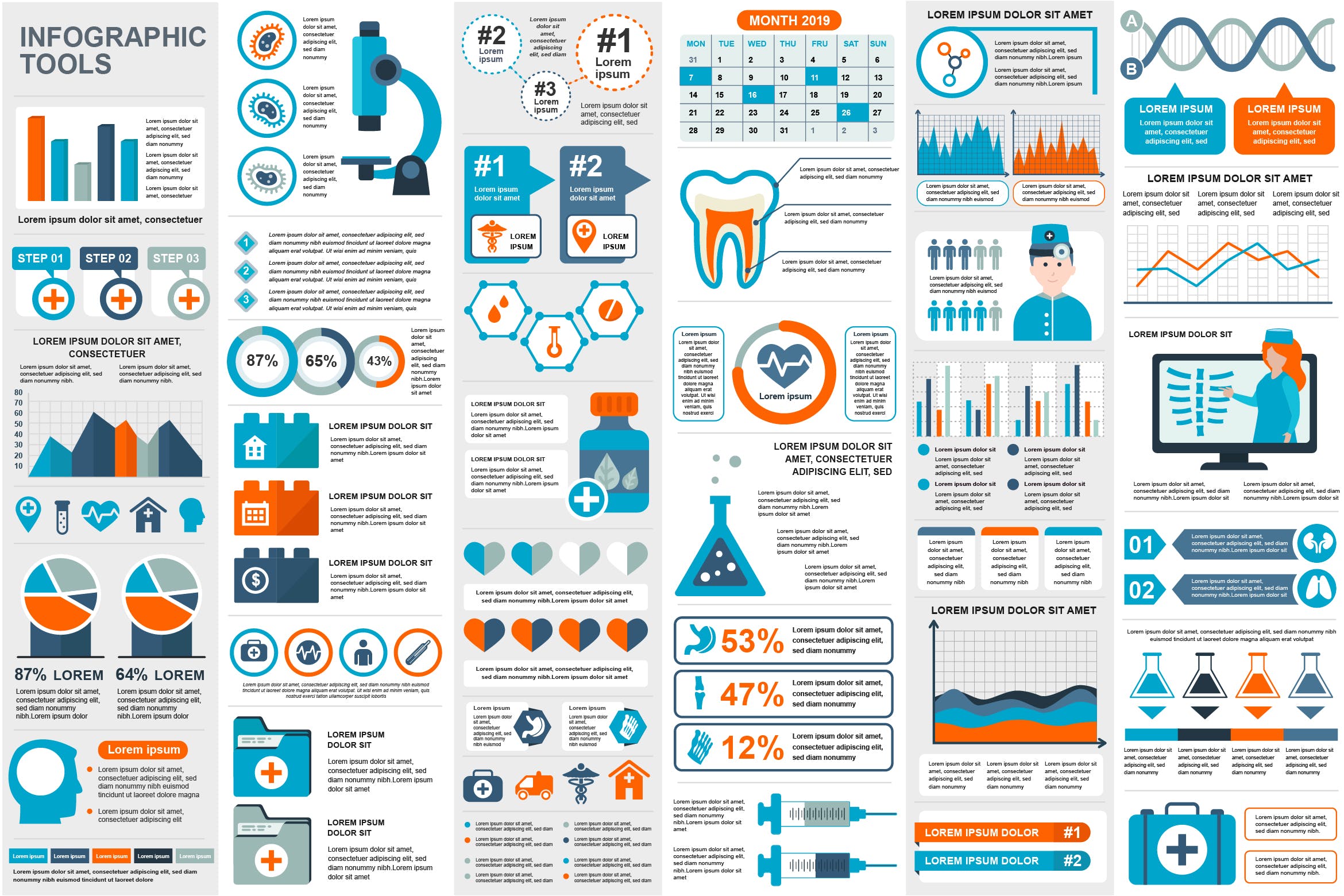 医疗行业大数据应用分析信息图表设计素材 Medical Infographics