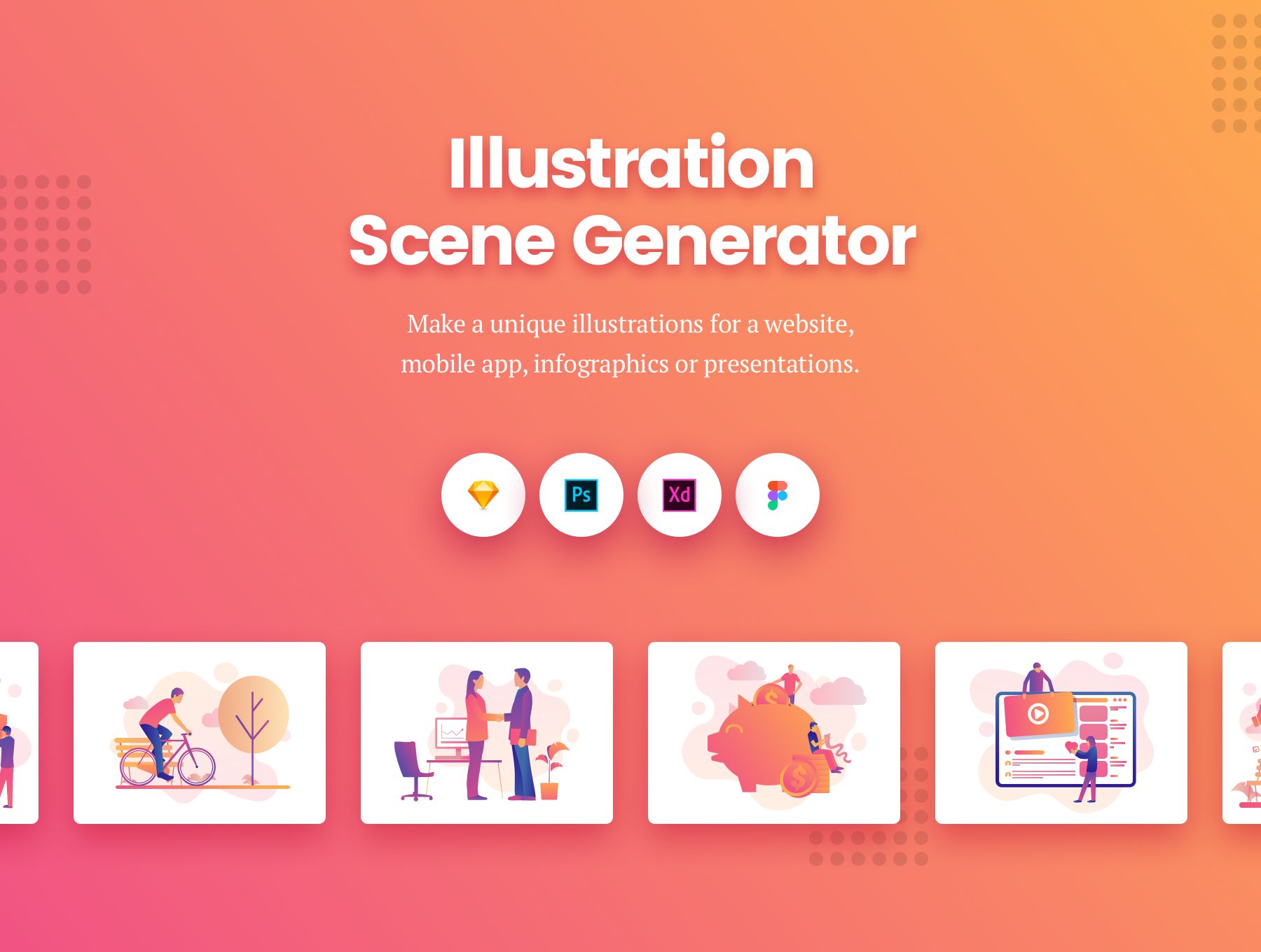 一流设计素材网下午茶：时尚高质量的场景组件生成器[Sketch,XD,fig,PSD]