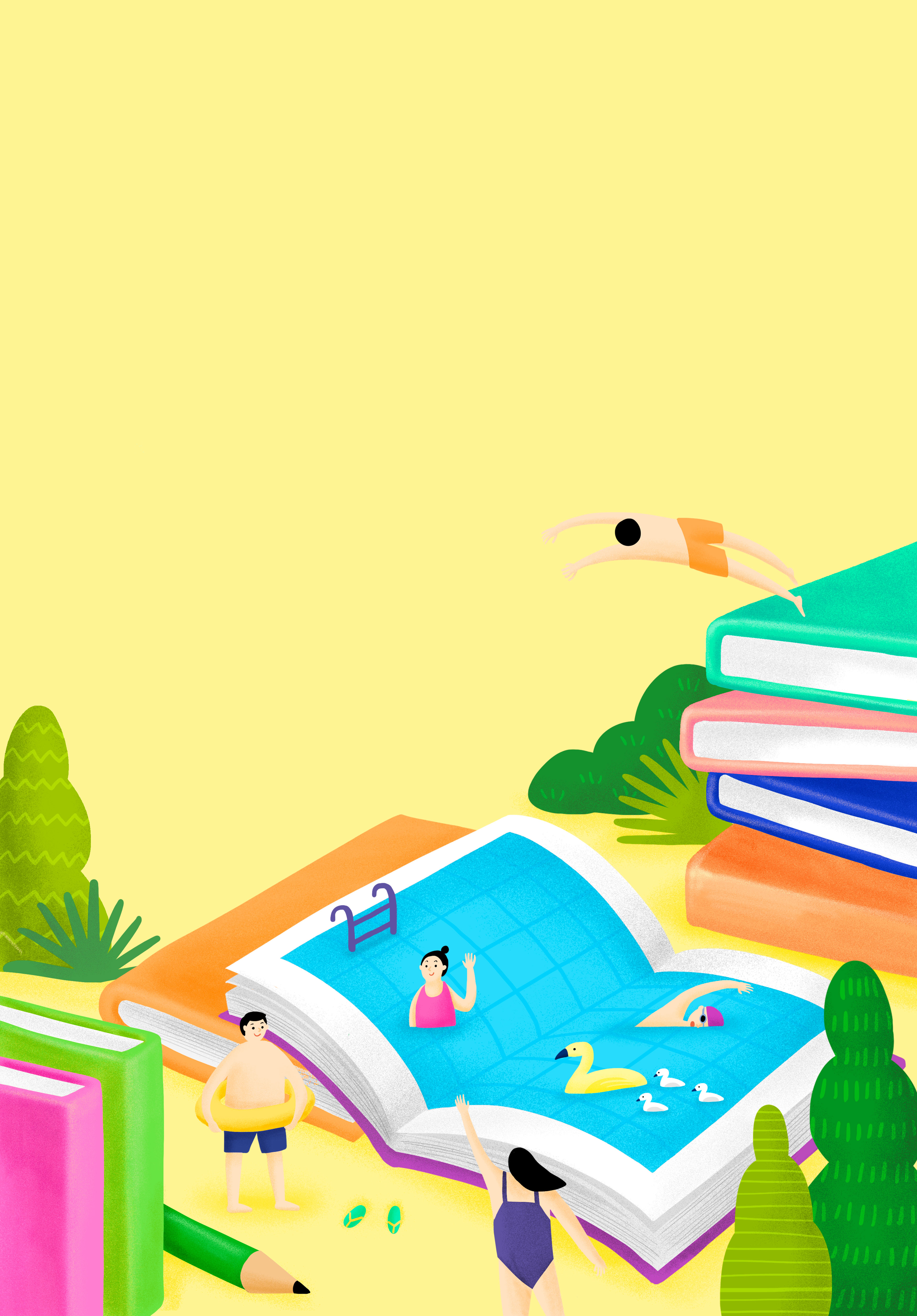 夏季游泳卡通概念海报设计素材