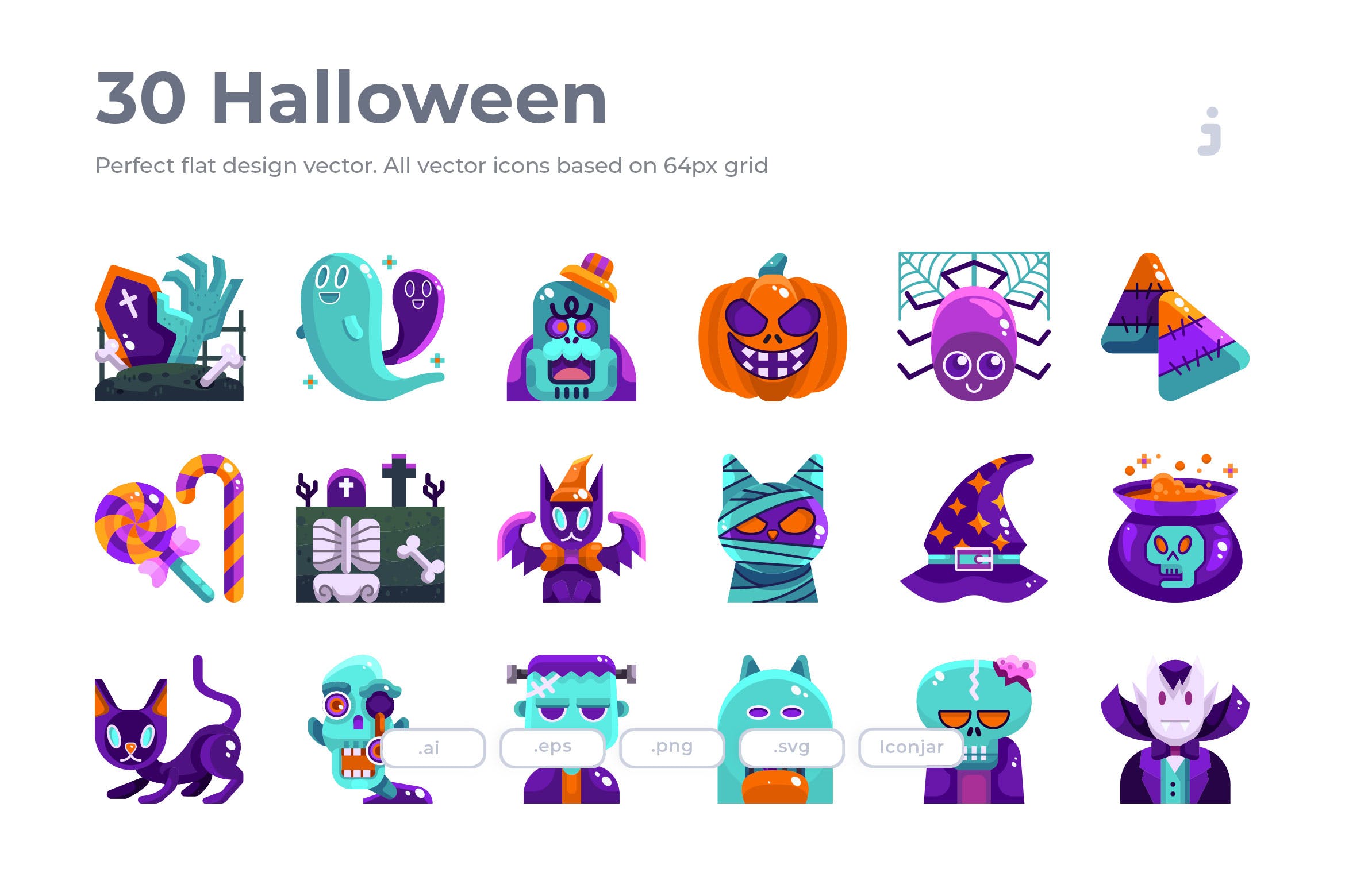 30枚扁平设计风格万圣节节日主题图标素材 30 Halloween Icons – Flat