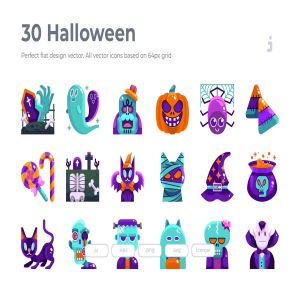 30枚扁平设计风格万圣节节日主题图标素材 30 Halloween Icons – Flat