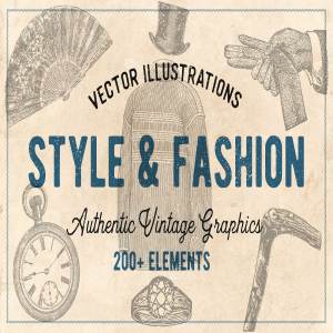 200个复古版画和男女时尚服饰的手绘插图