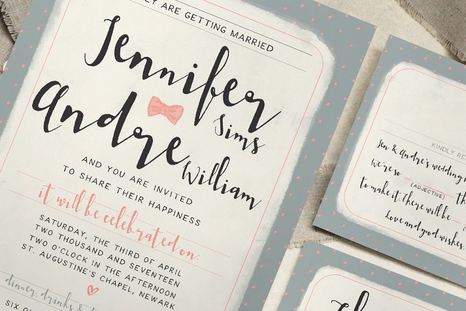 甜蜜圆点婚礼设计物料模板 Sweet Polka Dots Wedding Suite