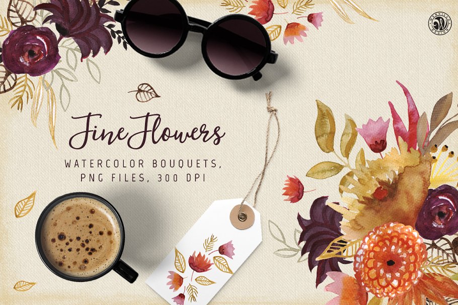 精美鲜花水彩剪贴画设计元素 Fine Flowers
