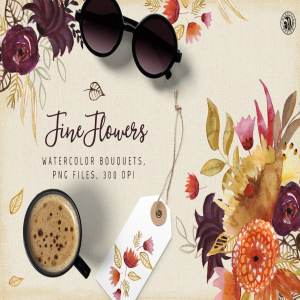 精美鲜花水彩剪贴画设计元素 Fine Flowers