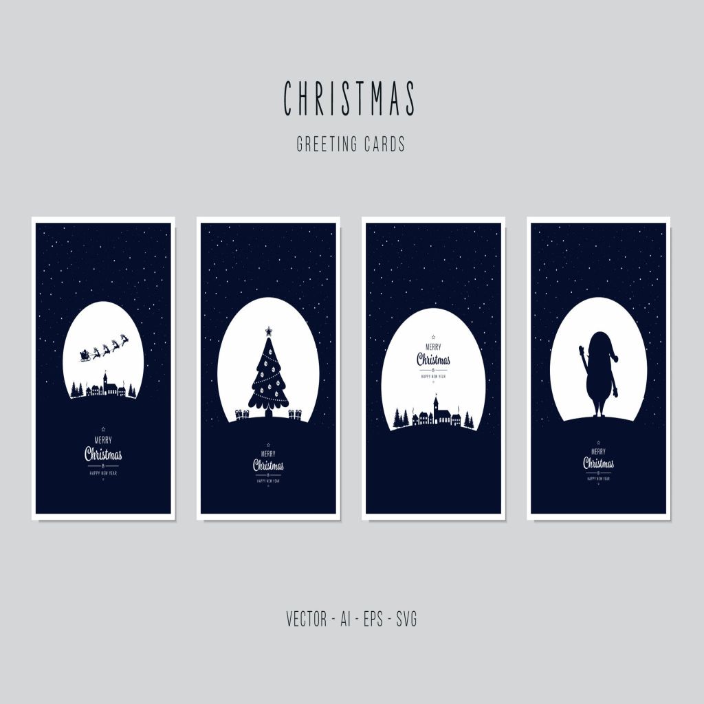 月光下的圣诞节贺卡矢量设计模板集 Christmas Greeting Vector Card Set插图