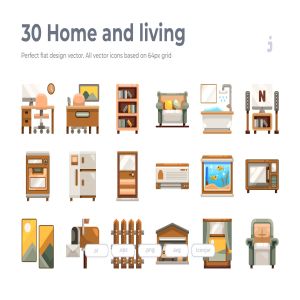 30枚家居生活扁平化设计风格矢量图标 30 Home and living Icons – Flat