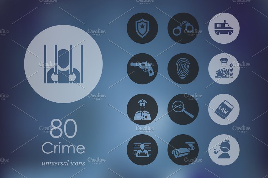 80个犯罪相关通用矢量图标 80 crime icons