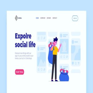网站着陆页设计社交媒体场景插画模板 Social Landing Page Illustration