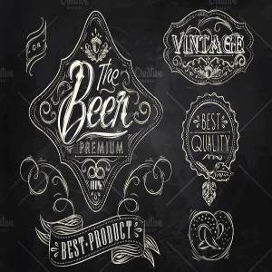 粉笔手绘陈酿啤酒插画元素 Vintage Beer Elements