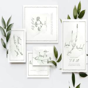 简单而优雅的自然素材婚礼请柬设计模板 Natural Floral Wedding Suite