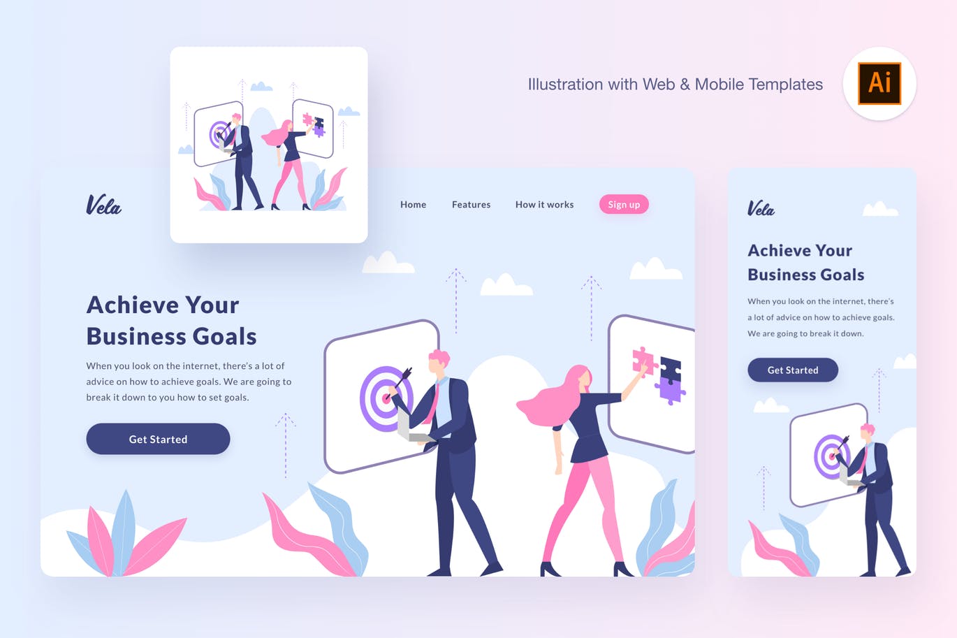 Web页面设计商业规划概念插画[AI&SVG] Vela mission illustration (Illustrator, SVG)