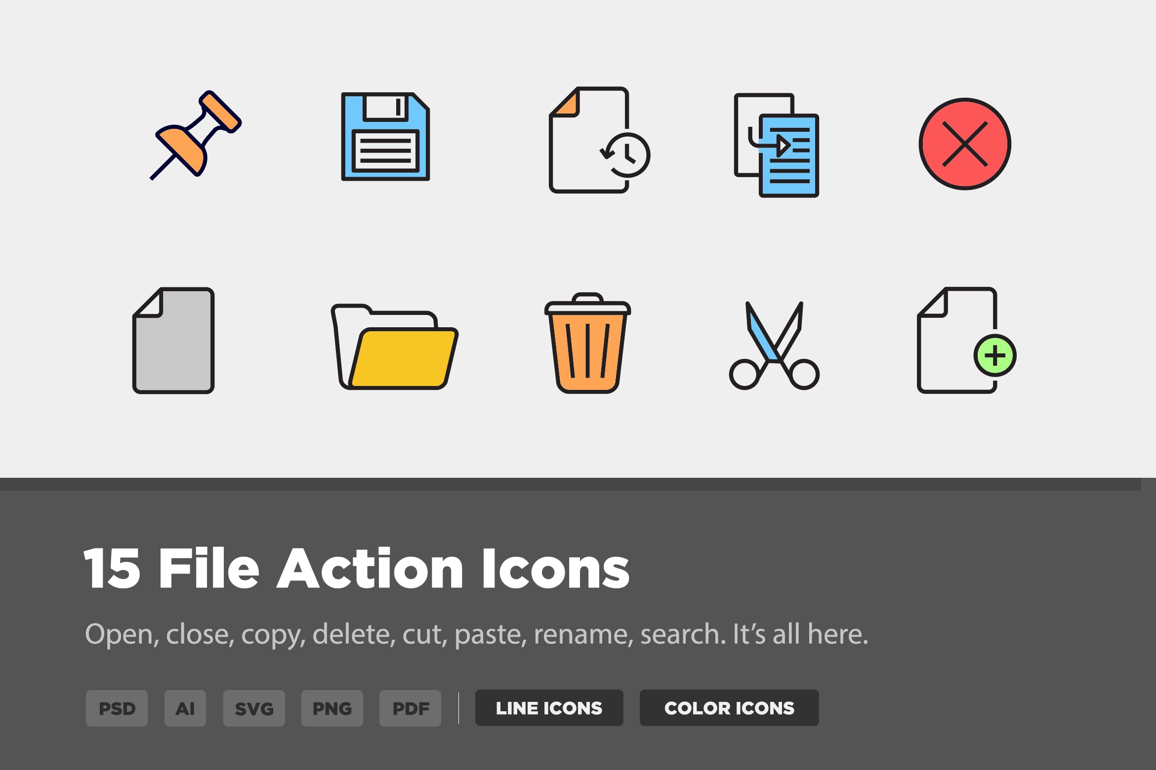 15枚文件操作矢量图标素材 15 File Action Icons