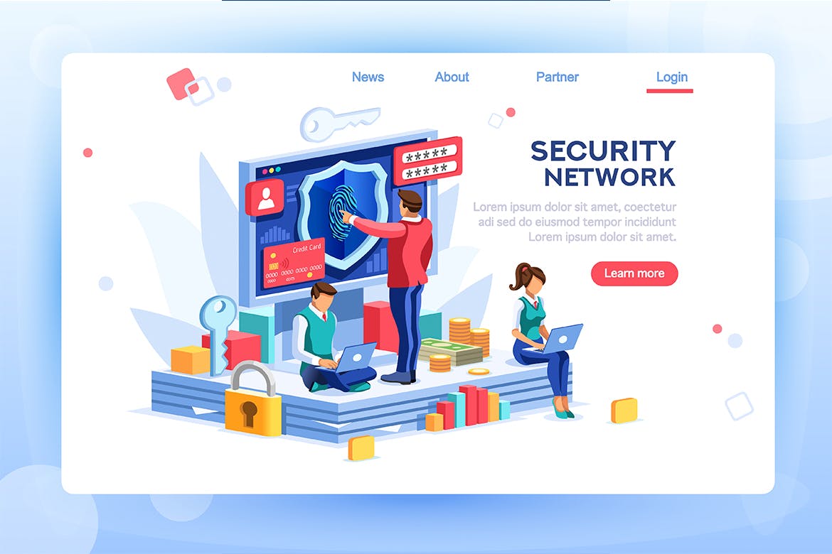 网络安全主题网站矢量概念插画 Security Concept  Network Law Code