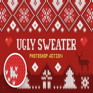 圣诞风格逼真毛衣针织纹理PS动作 Ugly Christmas Sweater Action