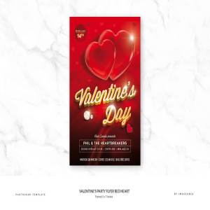 大红心-情人节活动派对传单模板  Valentine\\’s Party Flyer Red Heart