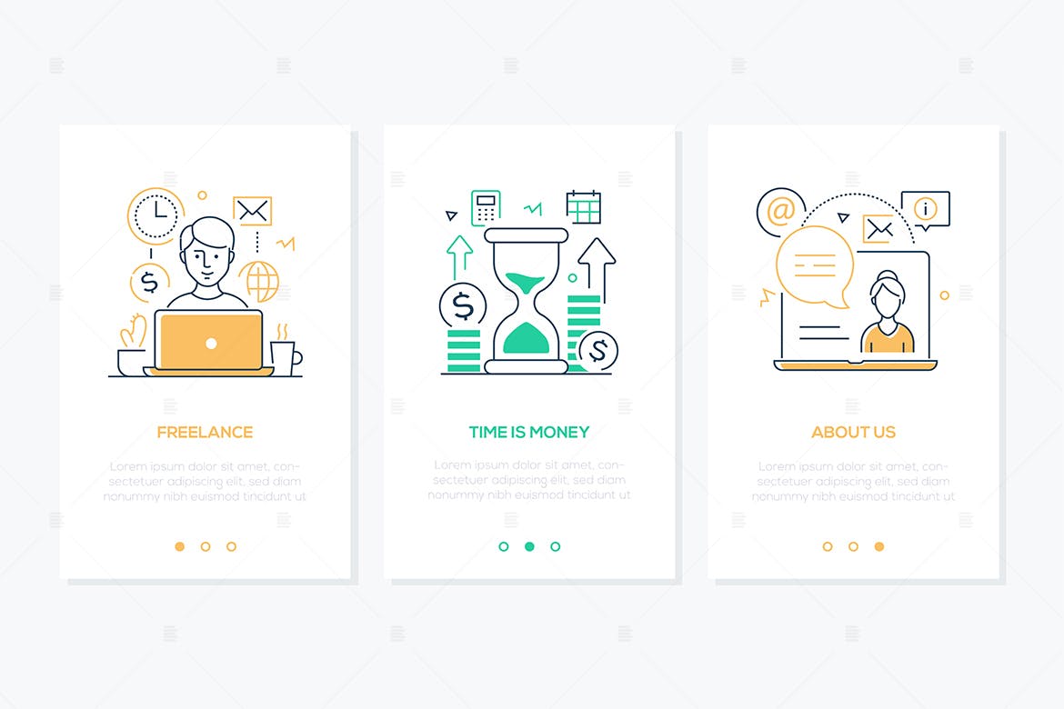 商业&金融主题线条设计风格网站APP启动页插画 Business and finance – line design style banners