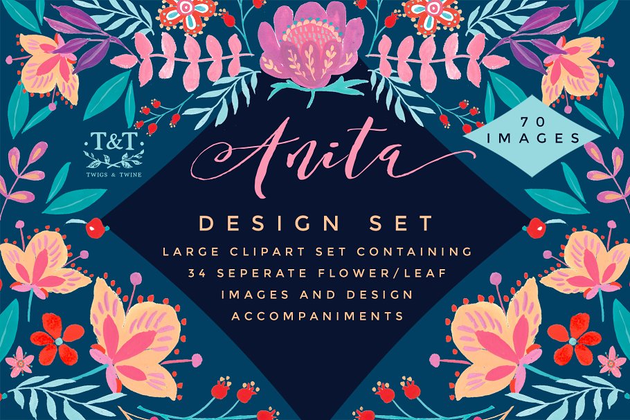 优雅时尚水彩花卉剪辑集 Watercolor Floral Clipart Set Anita