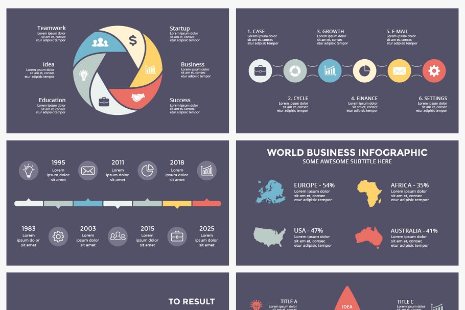 暗色调背景信息图表图形幻灯片设计模板 DARK Infographics
