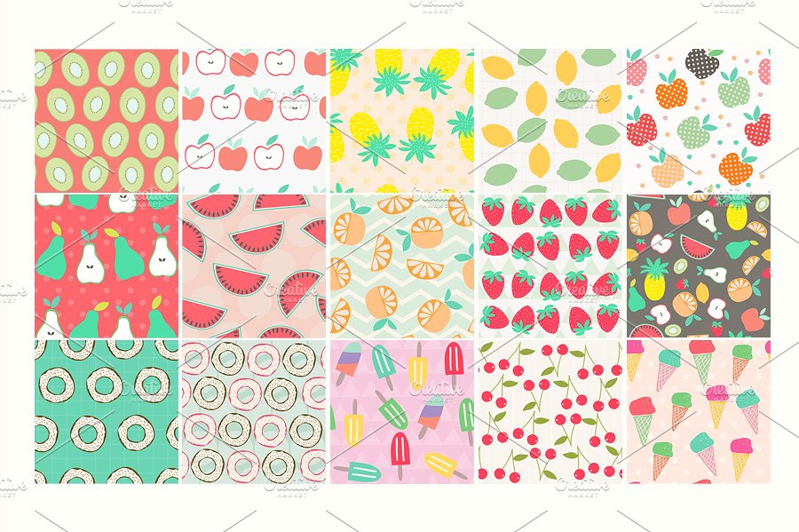 食物和饮料无缝图案纹理 Food and Drink Seamless Patterns