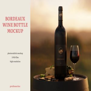 波尔多葡萄酒瓶设计样机模板 Bordeaux Wine Bottle Mockup