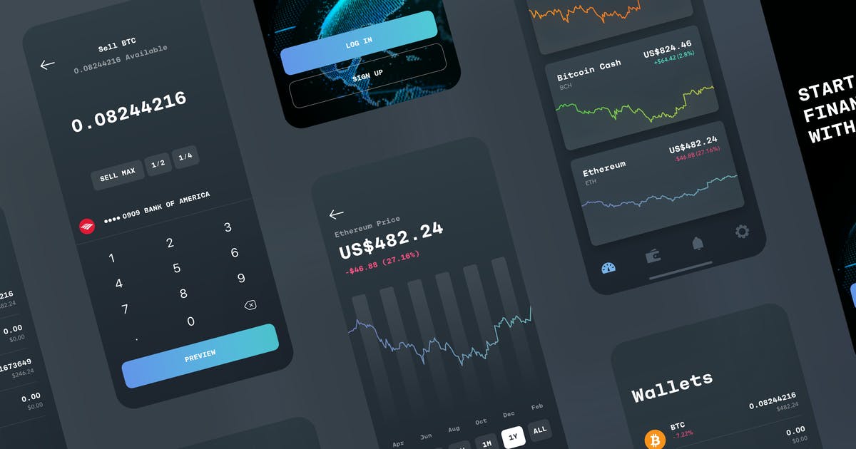 比特币虚拟货币交易平台APP应用UI设计套件 Fintech UI Kit | Dashboard | Analytics | Trading