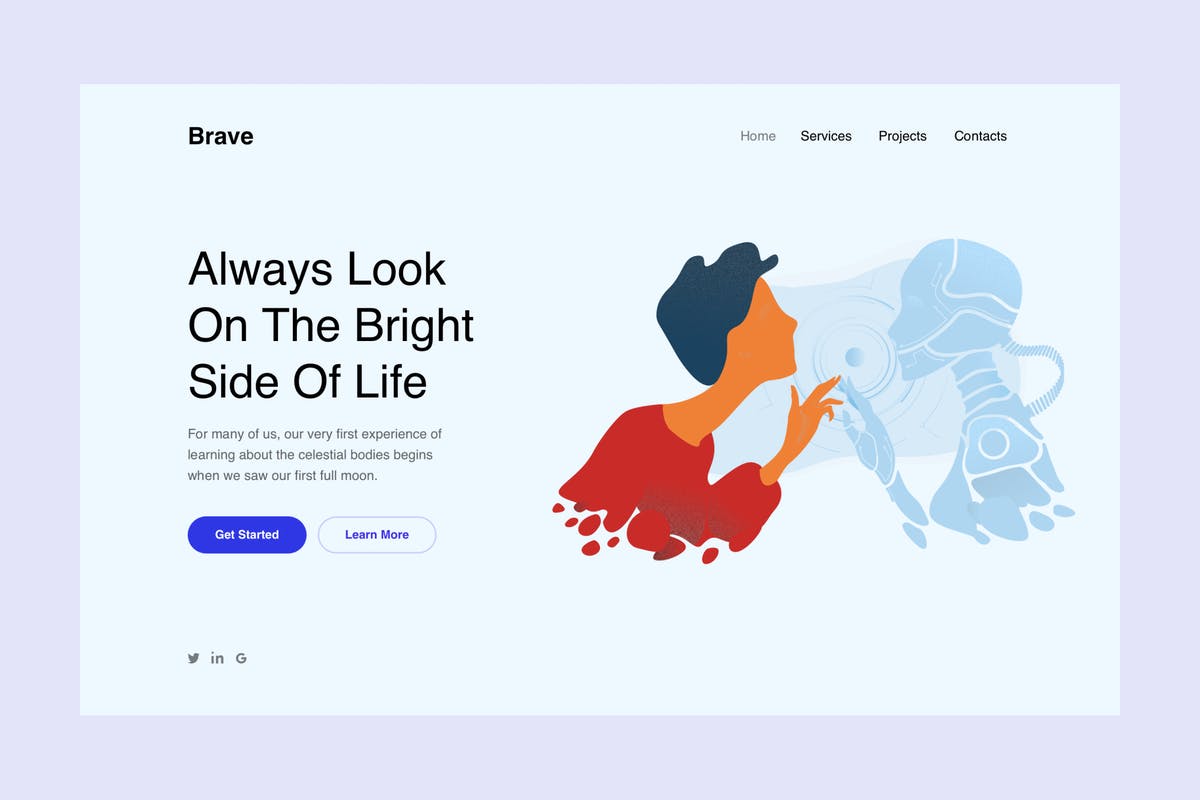 机器人概念插画网站着陆页设计模板 Cyborg Landing Page Illustration