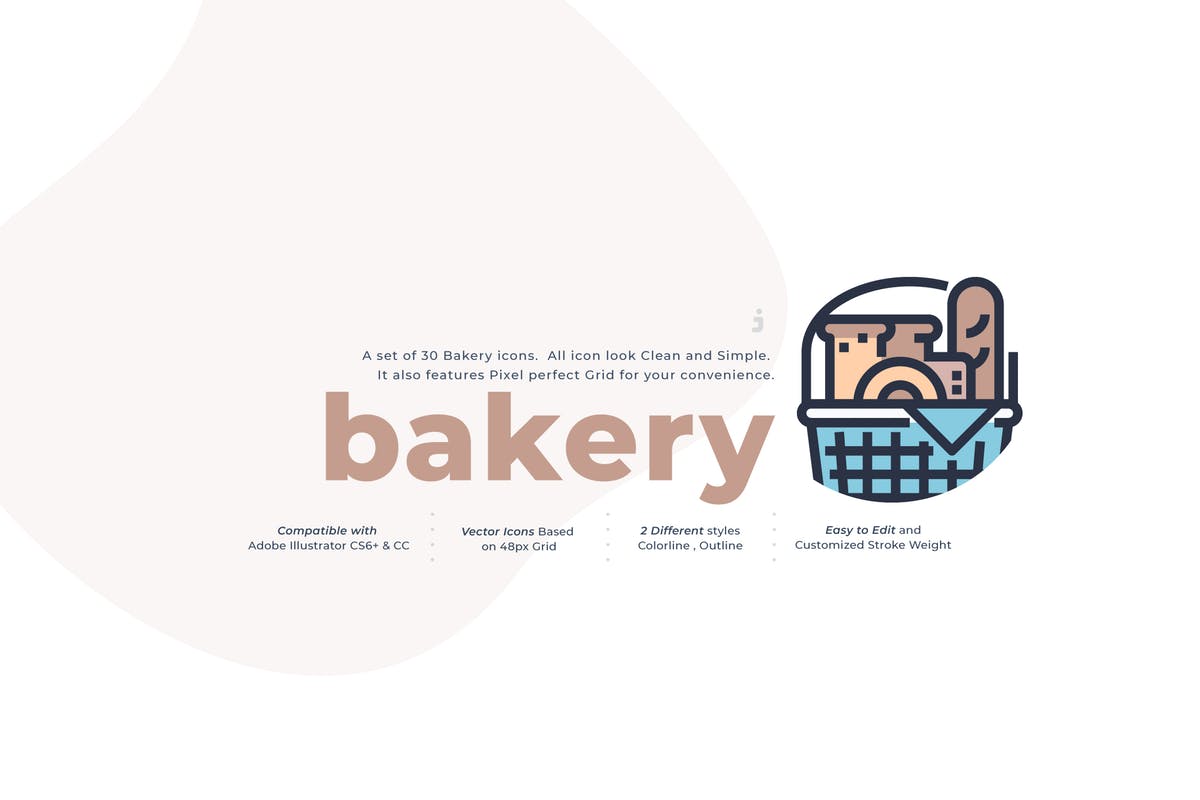 30枚面包店蛋糕矢量图标合集 30 Bakery Icon Set