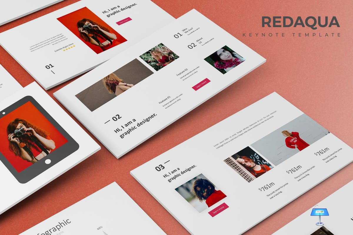 设计师个人简历履历Keynote幻灯片模板 Redaqua – Keynote Template