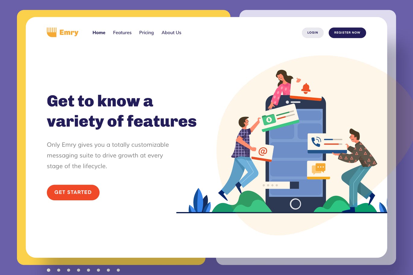 产品服务特点主题网站设计矢量插画 Emry – Feature Header