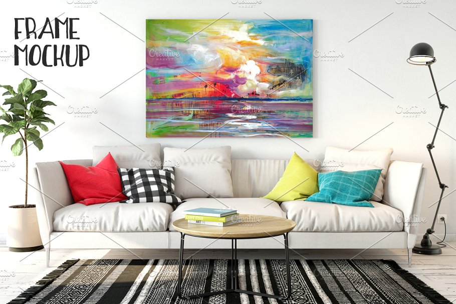 巨幅油画画框样机模板01 Interior Canvas Mockup – 01