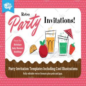 复古风格儿童派对聚会邀请函 Retro Children’s Party Invitations