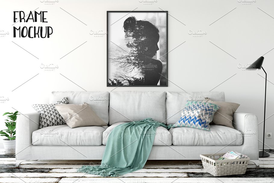 客厅场景画框相框样机 Scandi Interior Frame Mockup – 13