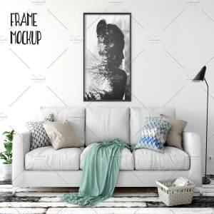 客厅场景画框相框样机 Scandi Interior Frame Mockup – 13
