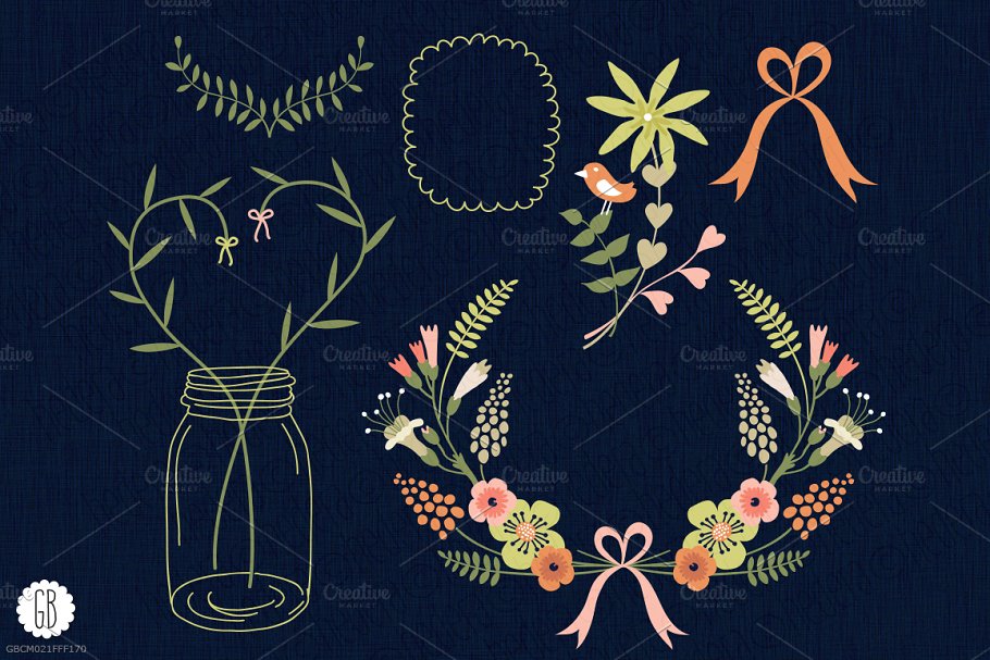 简约花艺花卉元素 Floral frames jars stationery