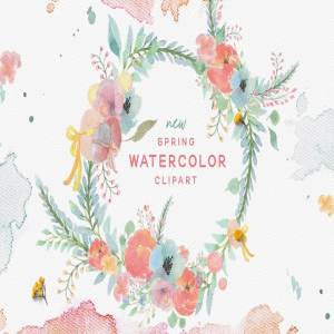 春天主题水彩剪贴画合集 Spring Watercolor Clipart Set