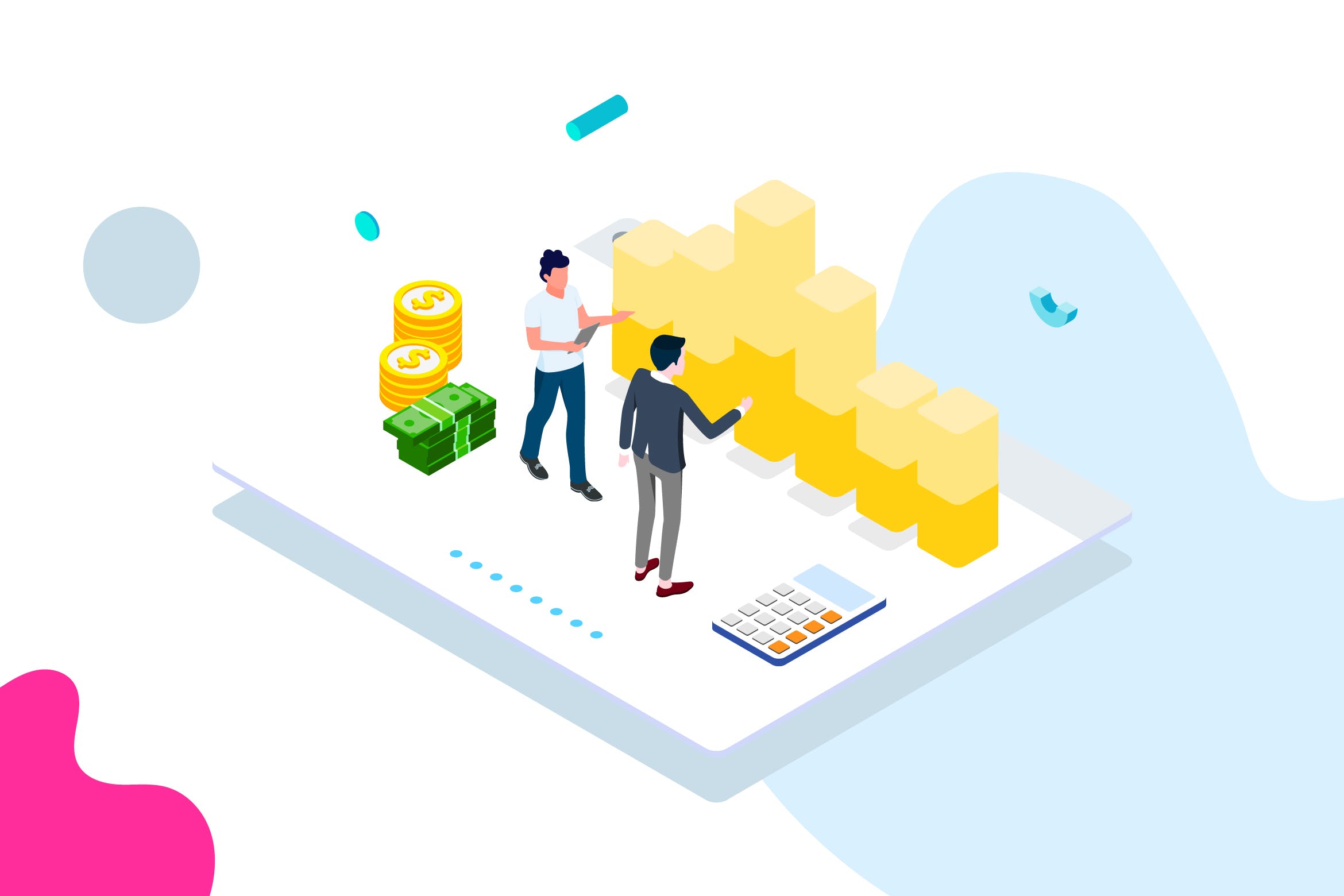 财务成本管理金融业务场景等距概念插画v5 Track Financial Costs Isometric Illustration – FV