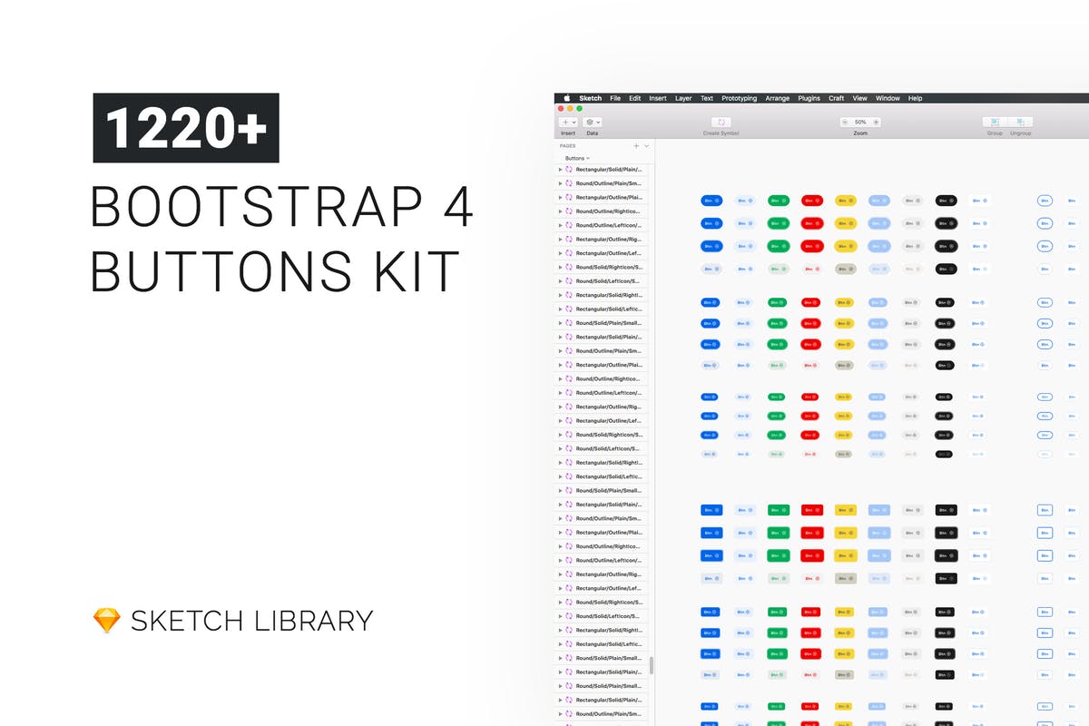 Sketch按钮组件库[1220+按钮样式] Buttons Kit – Sketch Library mButtons