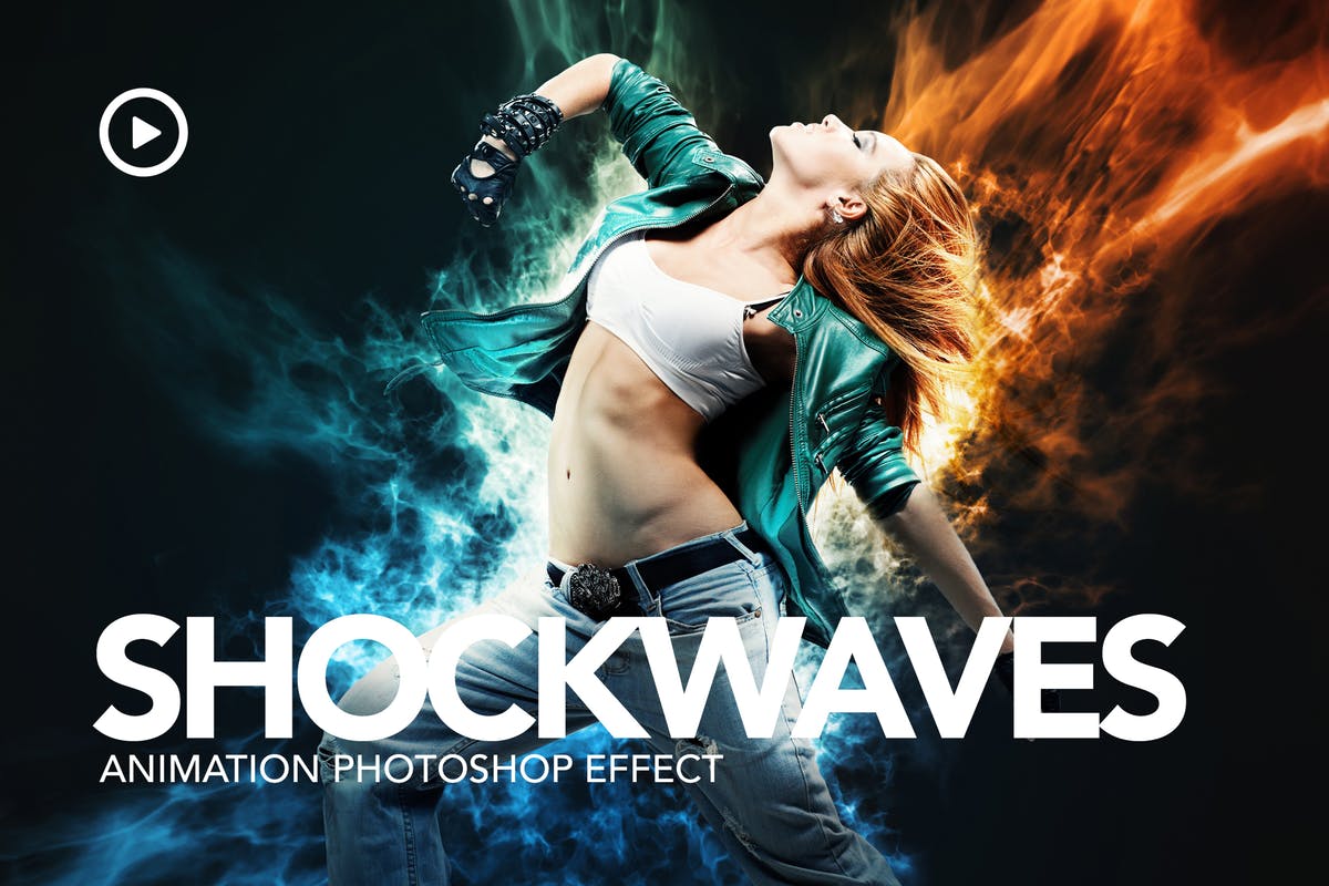 运动动感光线效果动画海报设计PS动作 Shockwaves Animation Photoshop Action