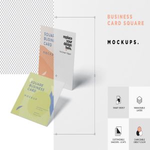 正方形创意企业名片设计阴影效果图样机 Business Card Mockup in Square Format插图6