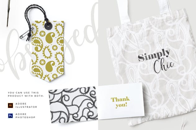 现代佩斯利涡纹旋花呢无缝图案纹理 Modern Paisley Seamless Patterns