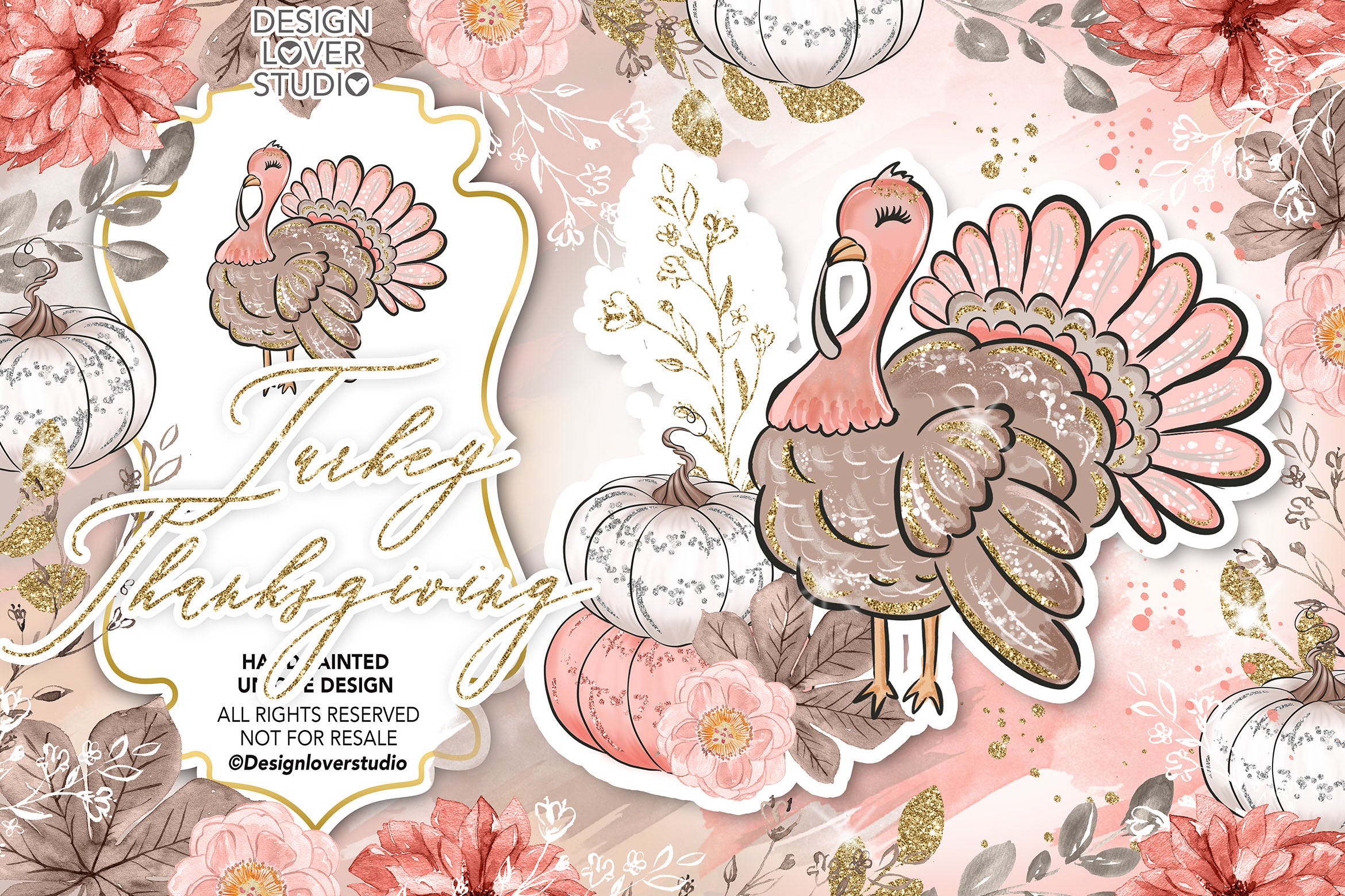感恩节主题火鸡手绘图案数码纸张背景 Turkey Thanksgiving design