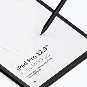 iPad Pro陶瓷黏土材质平板电脑UI界面设计等距左视图样机 Clay iPad Pro 12.9” Mockup, Isometric Left View插图3