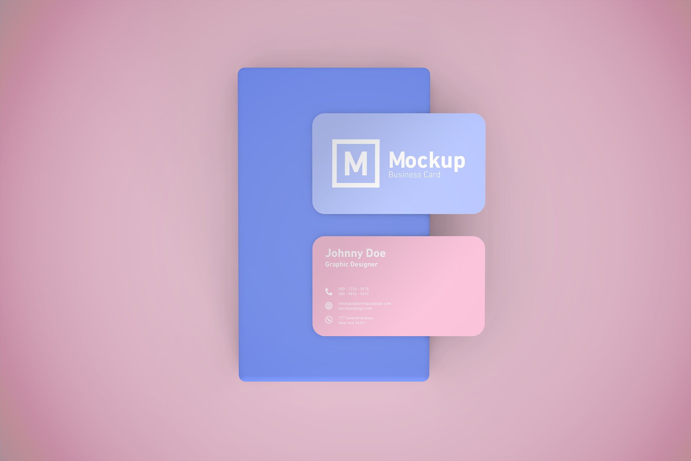 圆角设计风格企业名片设计效果图样机 Business Card Mockup Rounded Corner