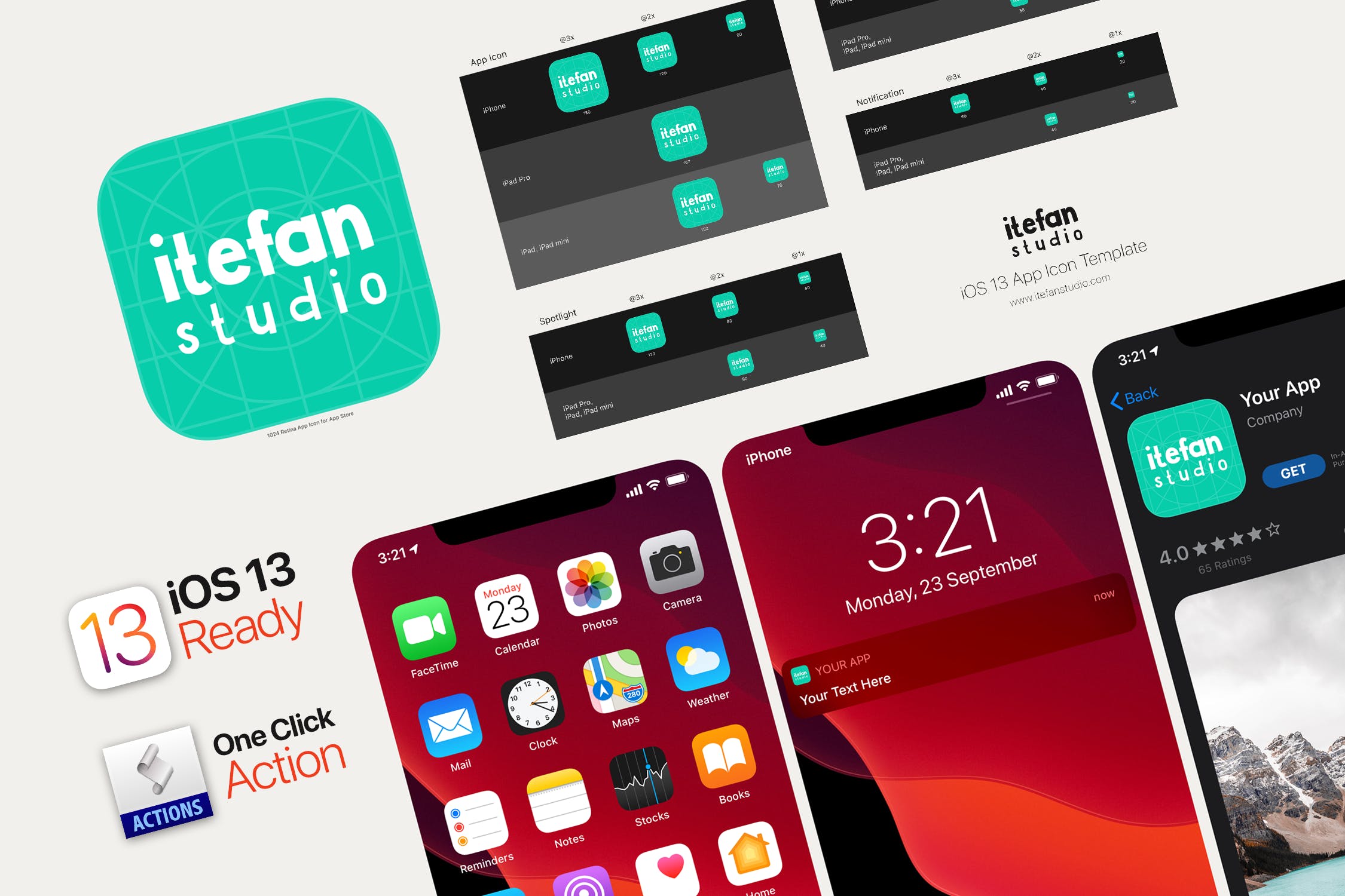 iOS13系统APP图标及APP Store预览样机模板 iOS 13 App Icon Template