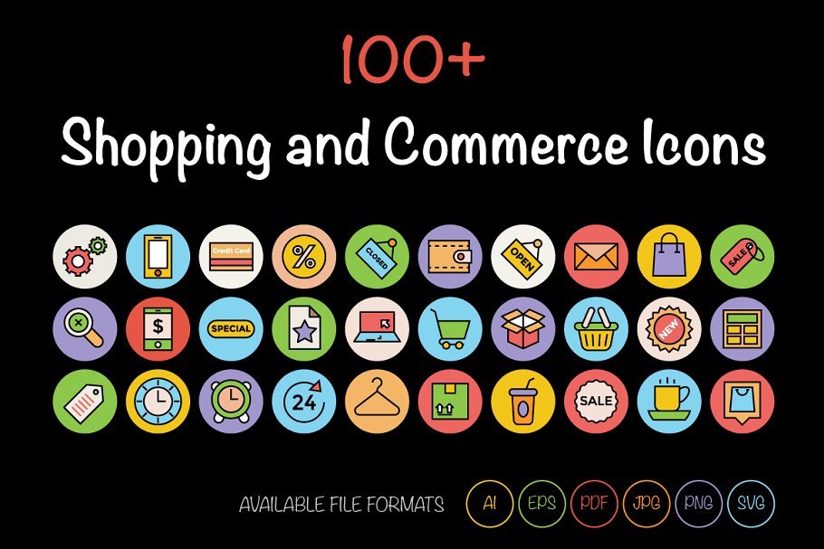 100+购物&社区主题图标素材 100+ Shopping and Commerce Icons