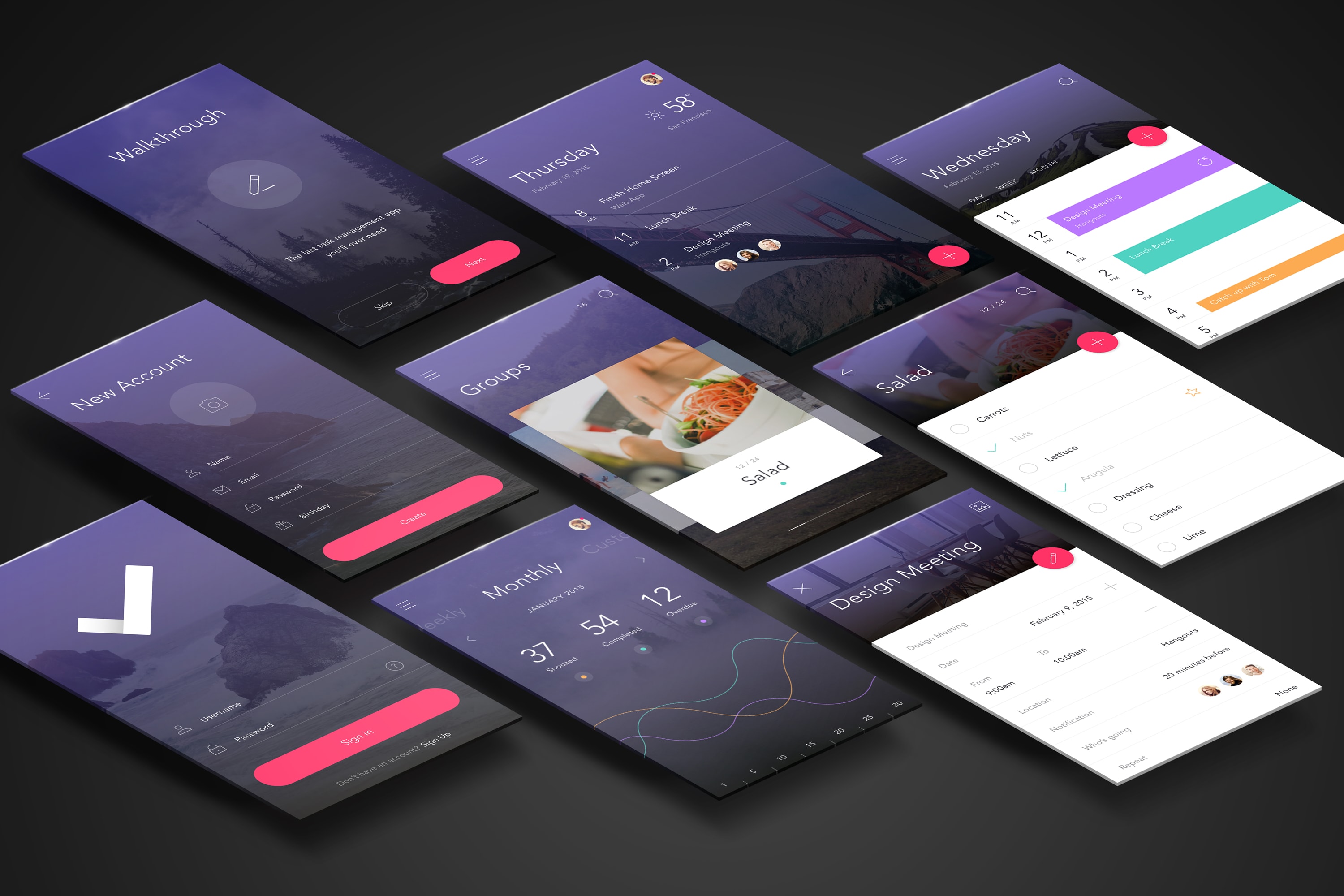 多个手机屏幕APP应用UI设计预览等距样机模板01 Perspective App Screens Mockup 01